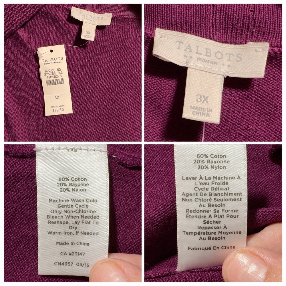 Talbots Woman Purple Open Front‎ Longline Cardigan 3X NWT Plus Size - Picture 6 of 8